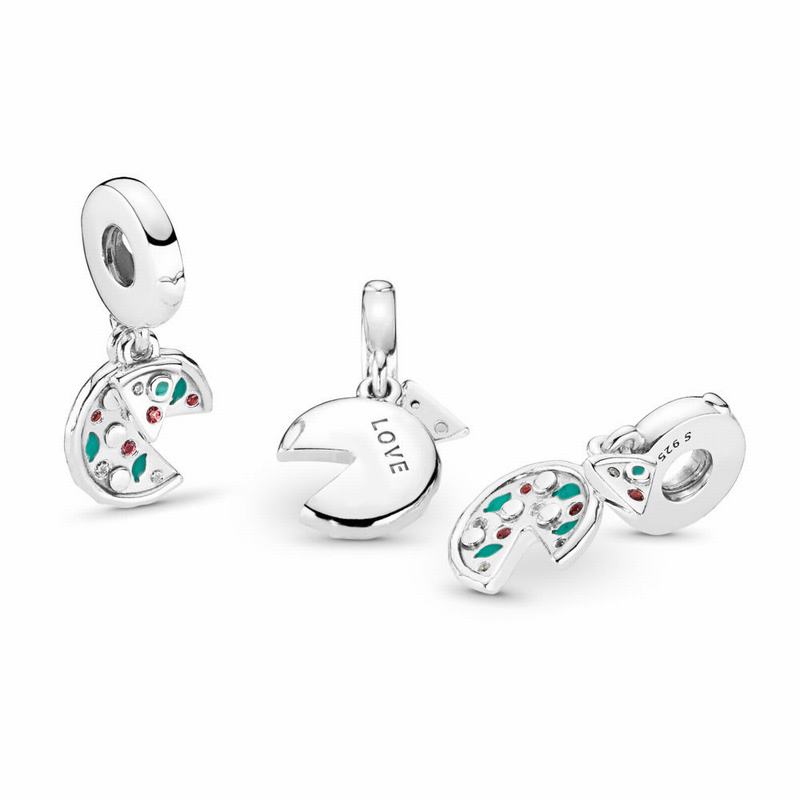 Pandora Passion For Pizza Dangle Charm Ireland - Sterling Silver/Enamel/Green/Mixed Stones/Cubic Zir